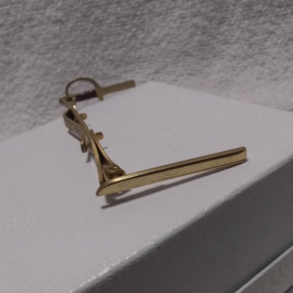 Anson Men's Gold Tone Sword Brown Handle Tie Bar Clip Great Vintage Condition - Picture 5 of 7